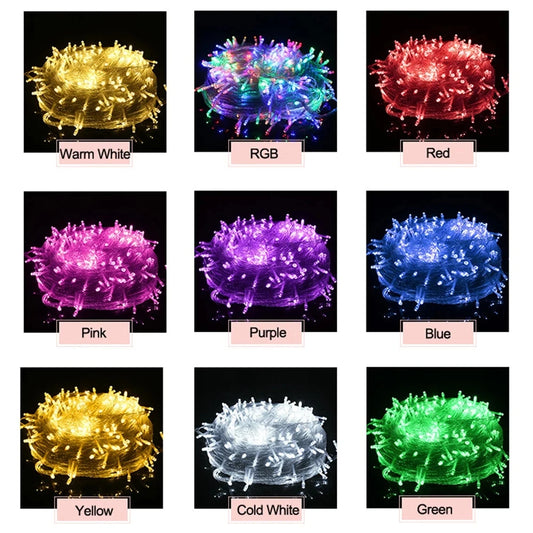 Cordão de luzes LED de 10 metros com 100 LEDs, AC 220V/110V, à prova d'água, para decoração de festas, Natal e casamentos.