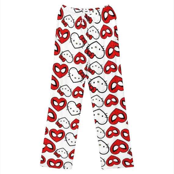 Calça de pijama Hello Kitty Homem-Aranha estilo anime, modelo Y2K, folgada, ideal para a família, para casais e meninas.