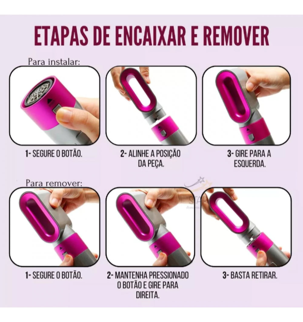 Escova Modeladora E Alisadora De Ar Quente 5 Em 1 Profission