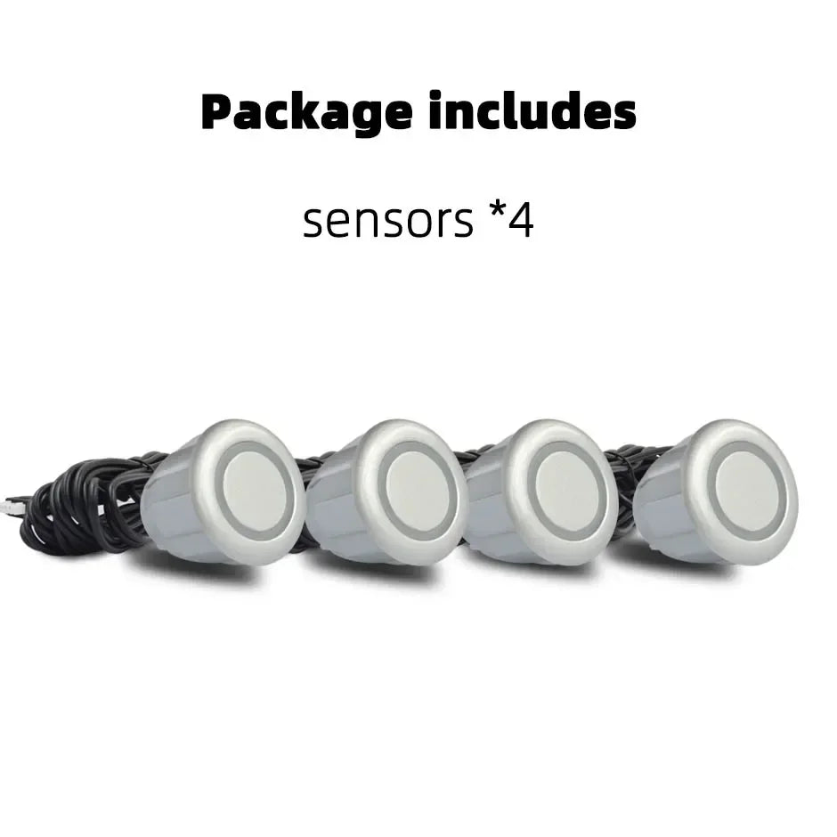 Sistema de radar de estacionamento ultrassônico com 4 sensores de 22 mm para ré. Disponível nas cores vermelho, preto, branco, prata, cinza, dourado e muito mais!