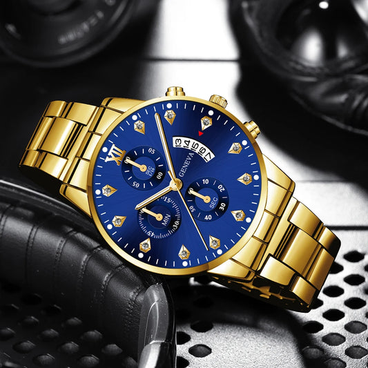 Relógio de casal unissex em liga metálica com mecanismo de quartzo, estilo casual e moderno.