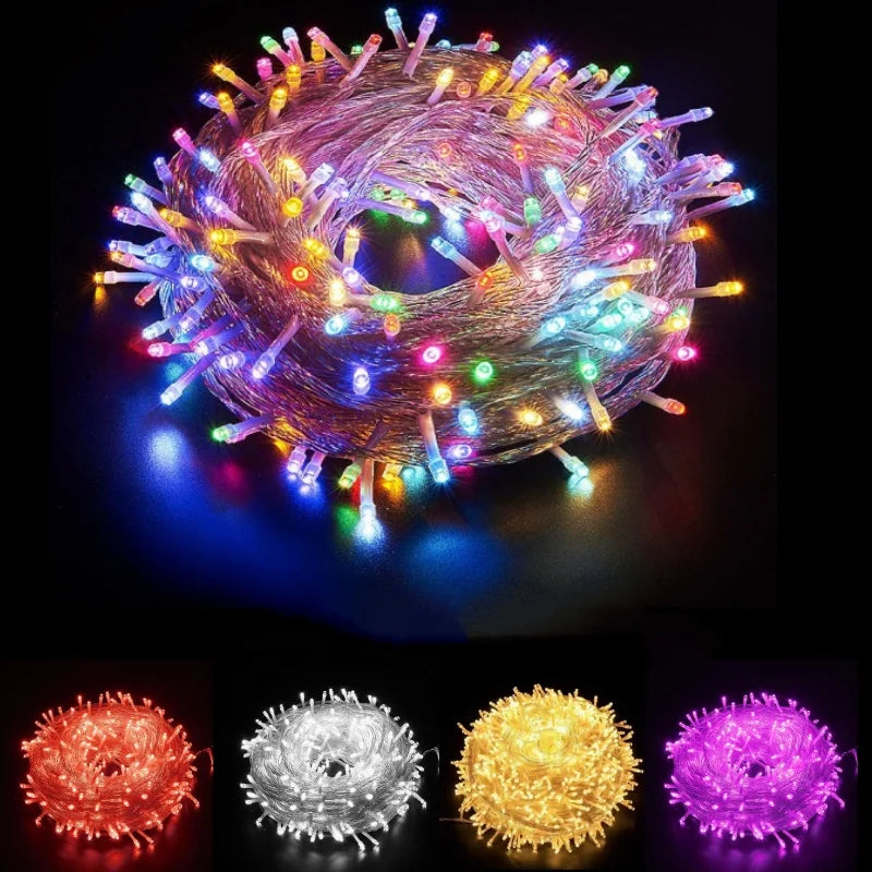 Cordão de luzes LED de 10 metros com 100 LEDs, AC 220V/110V, à prova d'água, para decoração de festas, Natal e casamentos.