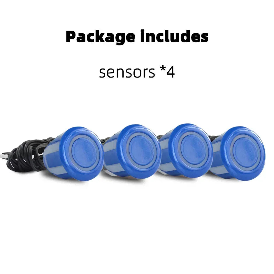 Sistema de radar de estacionamento ultrassônico com 4 sensores de 22 mm para ré. Disponível nas cores vermelho, preto, branco, prata, cinza, dourado e muito mais!