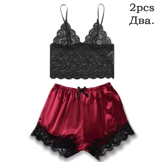 Conjunto de pijama feminino de cetim rosa, lingerie sexy, roupão de banho, vestido de noite de seda com detalhes em renda e calça. Roupa de dormir ideal para usar em casa.