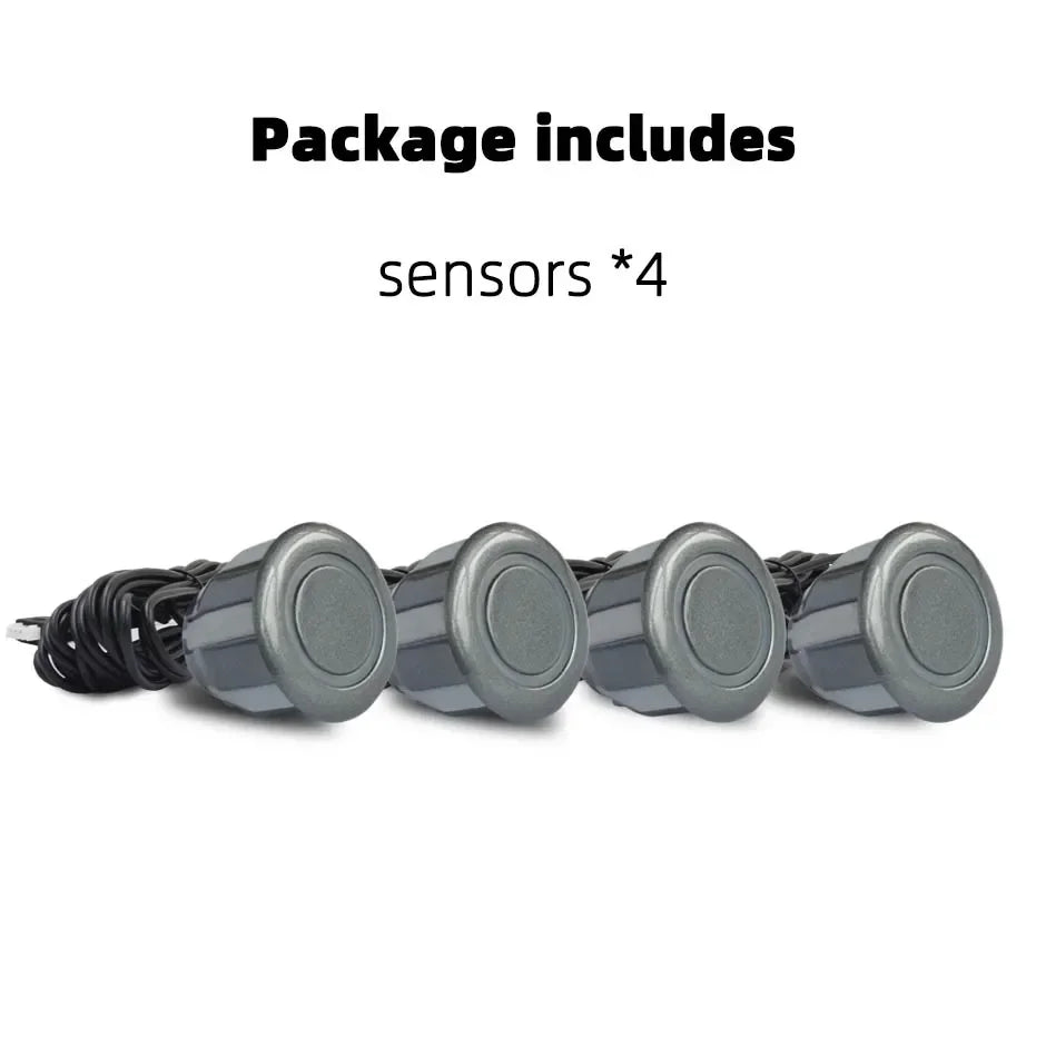 Sistema de radar de estacionamento ultrassônico com 4 sensores de 22 mm para ré. Disponível nas cores vermelho, preto, branco, prata, cinza, dourado e muito mais!