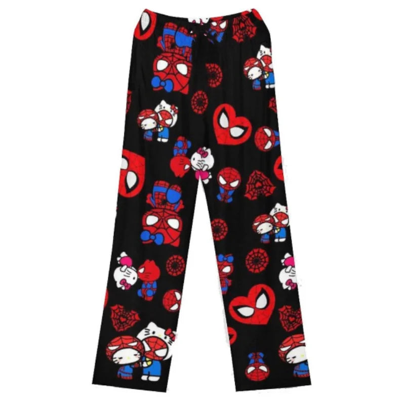 Calça de pijama Hello Kitty Homem-Aranha estilo anime, modelo Y2K, folgada, ideal para a família, para casais e meninas.