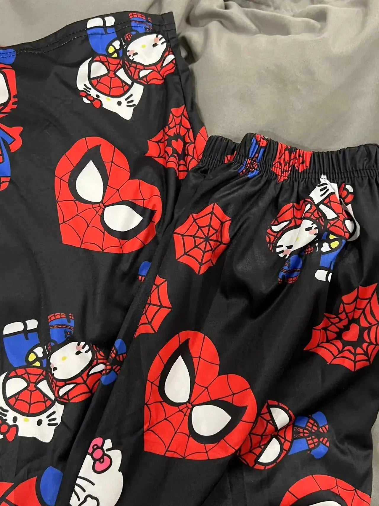 Calça de pijama Hello Kitty Homem-Aranha estilo anime, modelo Y2K, folgada, ideal para a família, para casais e meninas.
