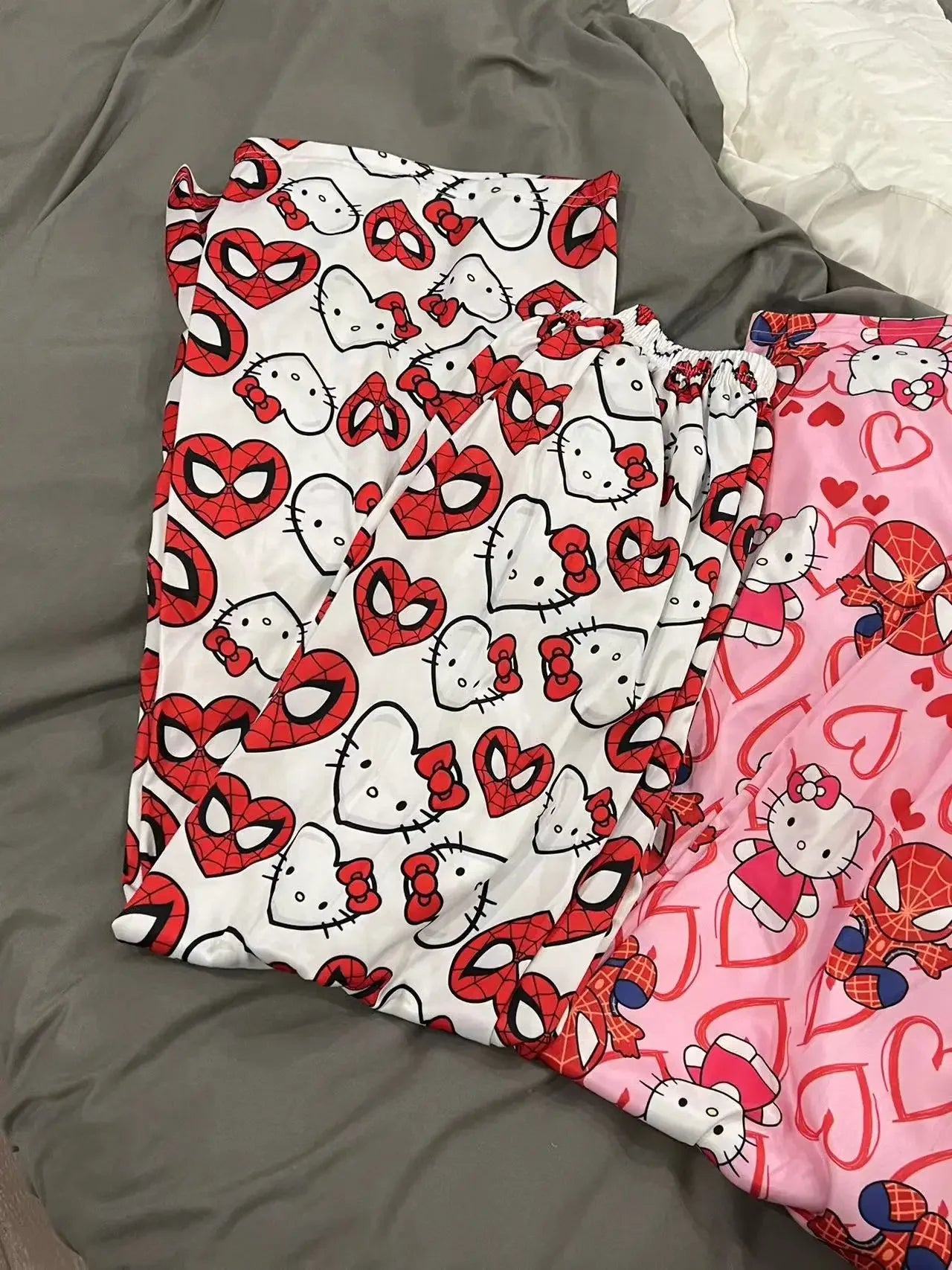 Calça de pijama Hello Kitty Homem-Aranha estilo anime, modelo Y2K, folgada, ideal para a família, para casais e meninas.