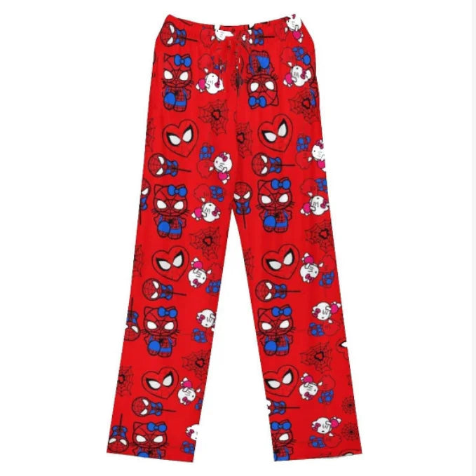 Calça de pijama Hello Kitty Homem-Aranha estilo anime, modelo Y2K, folgada, ideal para a família, para casais e meninas.