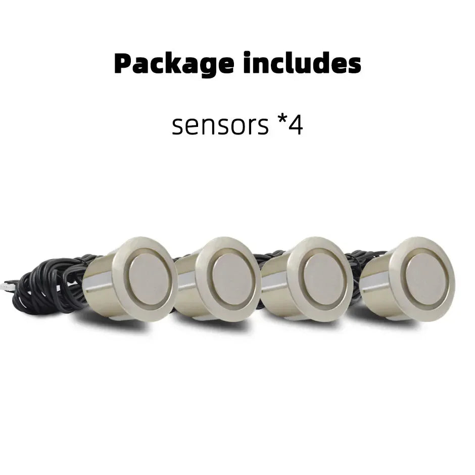 Sistema de radar de estacionamento ultrassônico com 4 sensores de 22 mm para ré. Disponível nas cores vermelho, preto, branco, prata, cinza, dourado e muito mais!