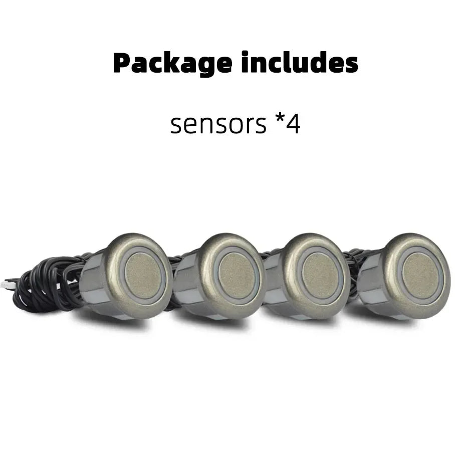 Sistema de radar de estacionamento ultrassônico com 4 sensores de 22 mm para ré. Disponível nas cores vermelho, preto, branco, prata, cinza, dourado e muito mais!