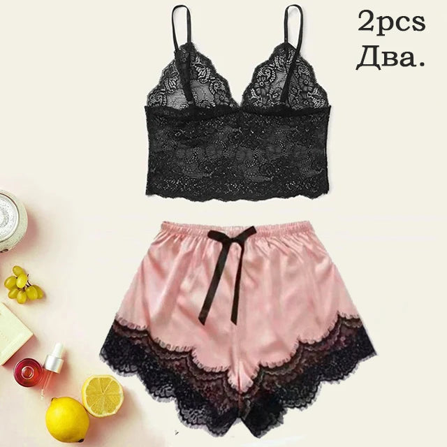 Conjunto de pijama feminino de cetim rosa, lingerie sexy, roupão de banho, vestido de noite de seda com detalhes em renda e calça. Roupa de dormir ideal para usar em casa.