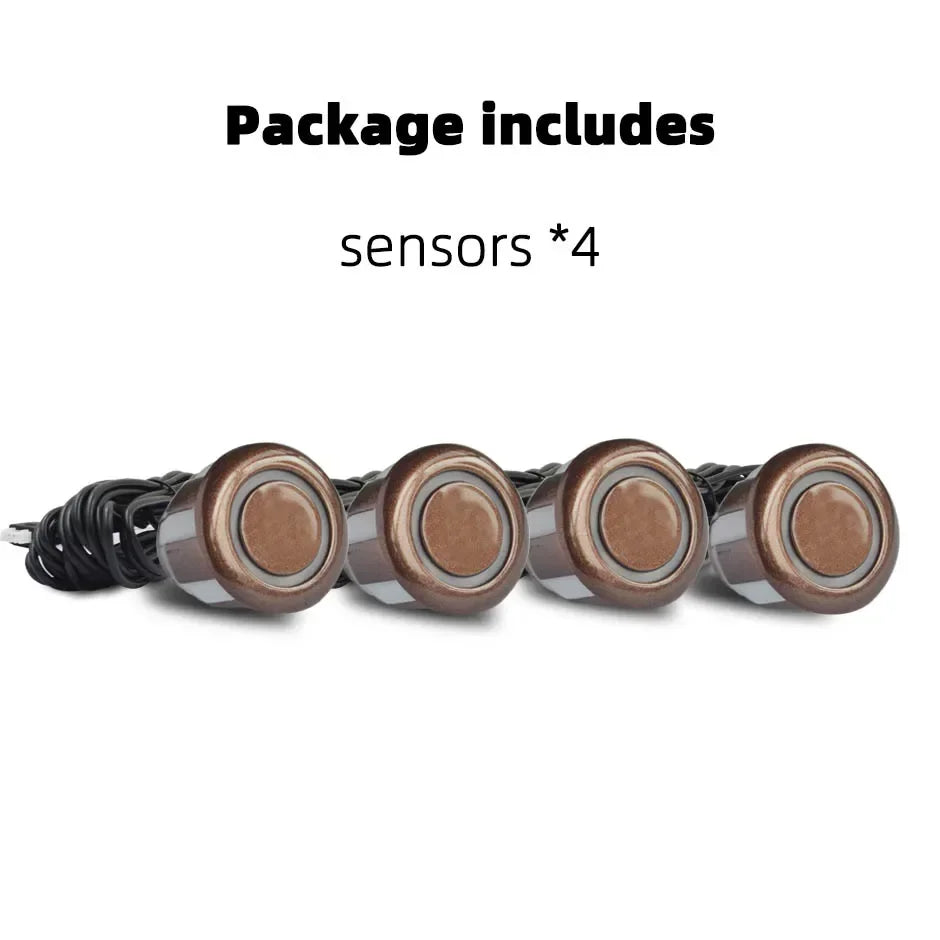 Sistema de radar de estacionamento ultrassônico com 4 sensores de 22 mm para ré. Disponível nas cores vermelho, preto, branco, prata, cinza, dourado e muito mais!